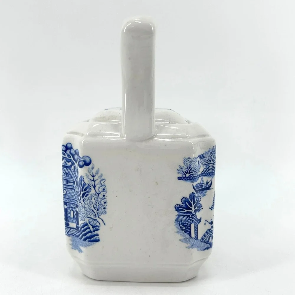 Churchill Blue Willow Chinoiserie Ceramic Teapot Blue White Pagoda Square Base